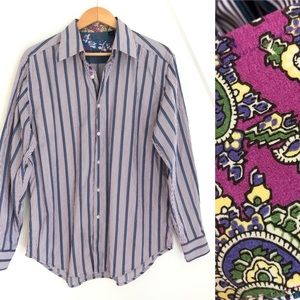Robert Graham flip cuff striped embroidered floral paisley button down shirt | L